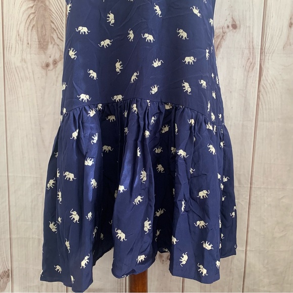 Yumi Kim Revolve Vina Dress Size L Navy Elephant Print Silk Drop Waist - Picture 5 of 11